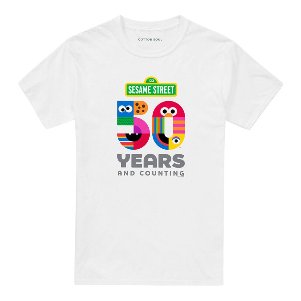 Sesame Street (5Xl, ) Unisex Adult 50 Years Logo T-Shirt White