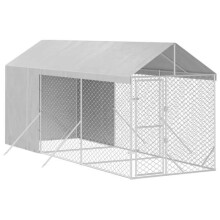 Cerca de chenil para animais de exterior com telhado prateado 2 x 6 x 2,5 m Prata 02_0041897