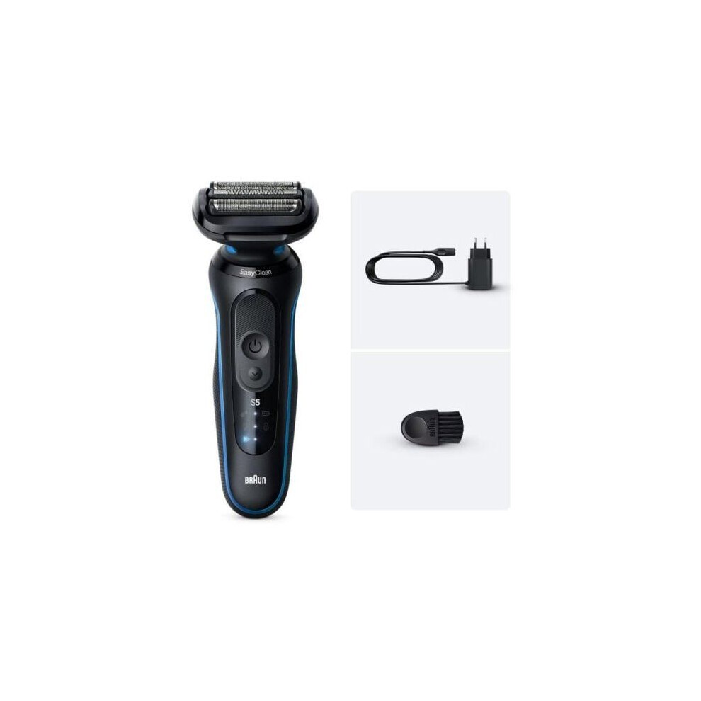 Braun Series 5 Shaver 52-B1000s 3 Blades Skinflex Turbo Mode 50 Min Battery Black/Blue