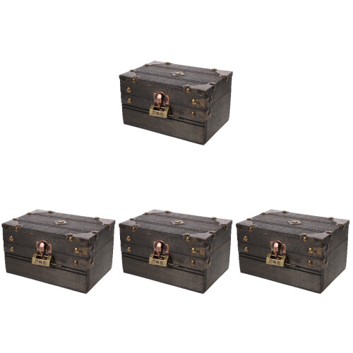 4Pcs Black Wooden Pirate Treasure Box Compact Storage Case 2