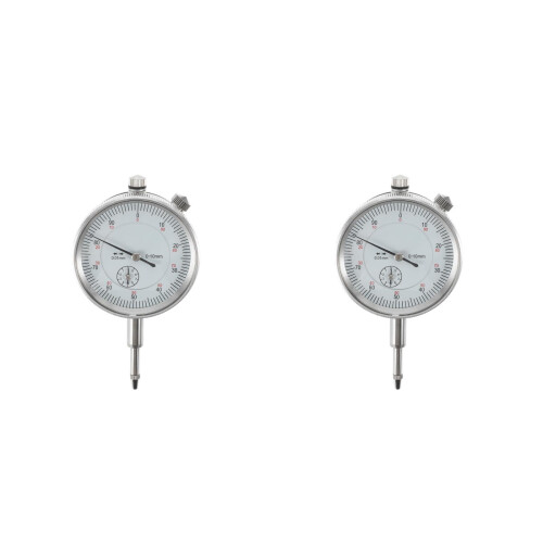 2Pcs High Resolution Silver Dial Gauge with Wear-Resistant Probe Head 1