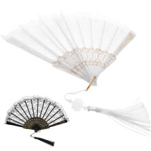 8St Draagbare Kant Waaier Met Kwastjes Vintage Fan Voor Thuisgebruik