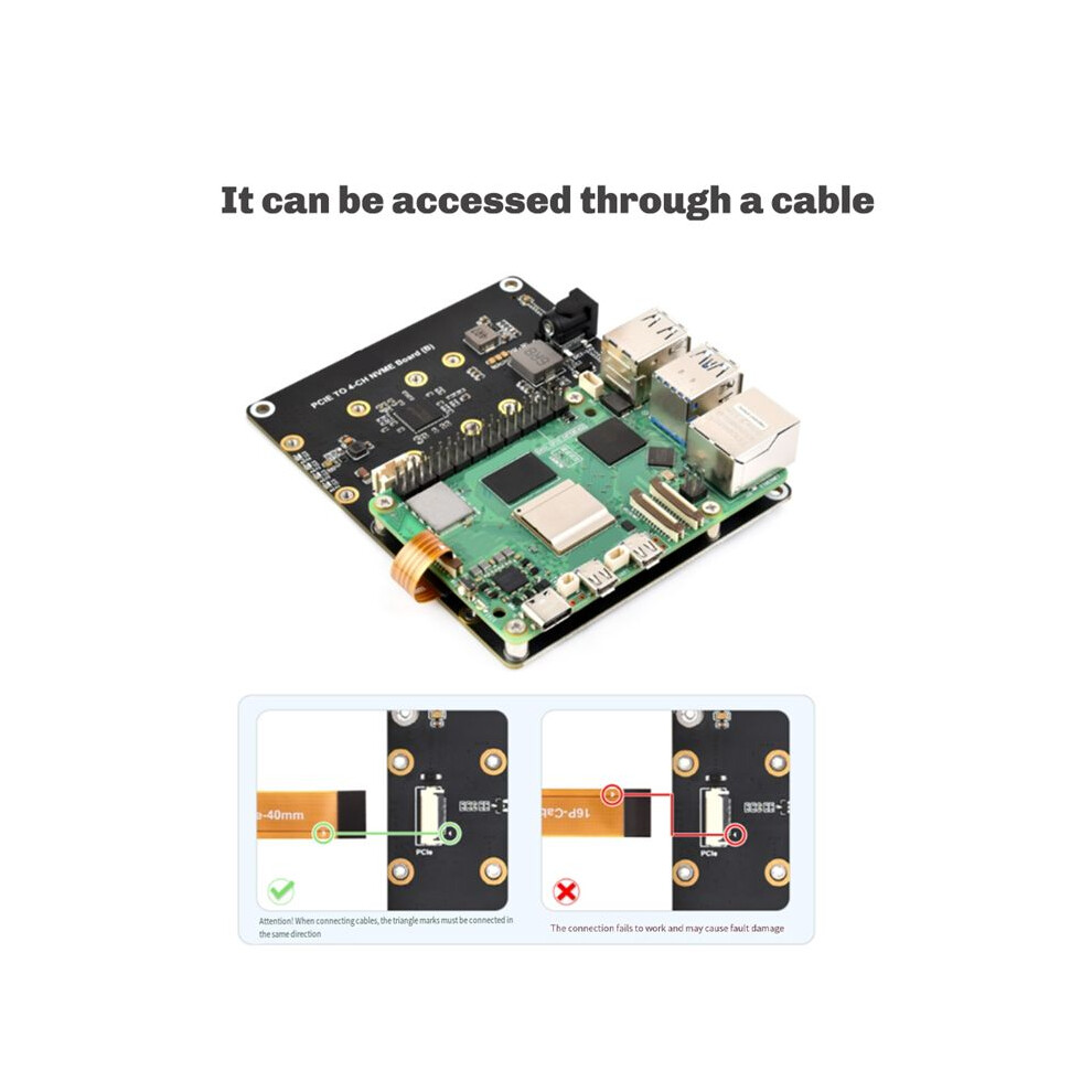 Waveshare For Raspberry Pi 5 Pcie To 4-Ch M.2 Nvme Ssd Adapter Board Compatible With 2280/2260/2242/2230 M.2 Hard Drives 4852367020339