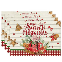 4PCS Xmas Trees Snow Christmas Placemats Winter Table Mats for Kitchen Dining Decoration K