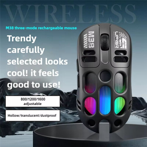 Hollow Wireless  Gaming Mouse Dual Mode Back Light 1600Dpi Adjustable Rgb Light Type C Rechargeable Mice Black