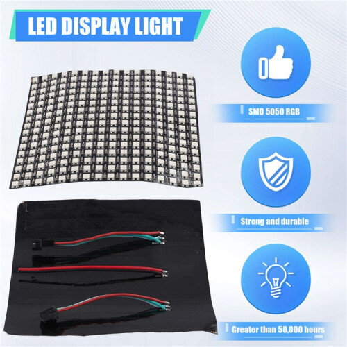 WS2812 RGB LED Matrix Panel Individually Addressable Flexible for Video Display, DC5V (16x16) 1