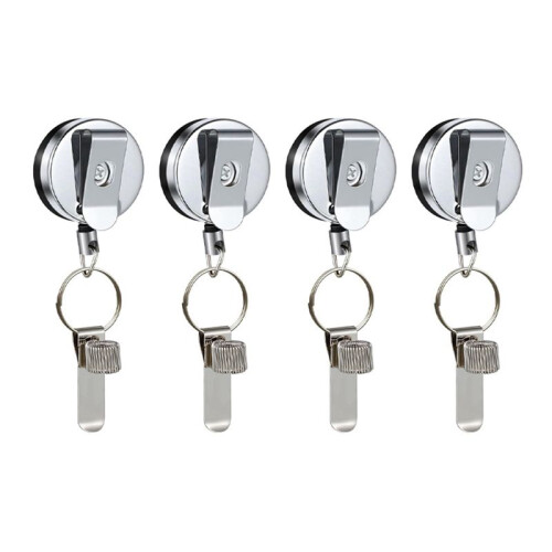 4pcs Retractable Pull Pen Pencil Holder with Belt Clip Key Ring Universal Lanyard 1