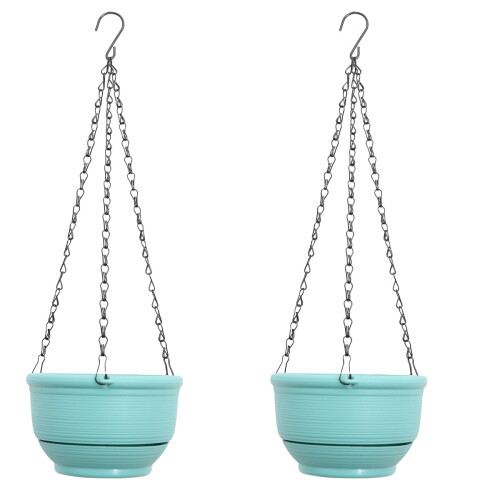 2Pièces Cache-Pot Suspendu Mural Résine Vert Support Rangement Plantes 1
