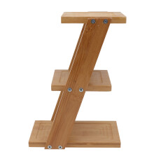2Pcs Beige Bamboo Wood Flower Rack Three Tiered Indoor Plant Stand
