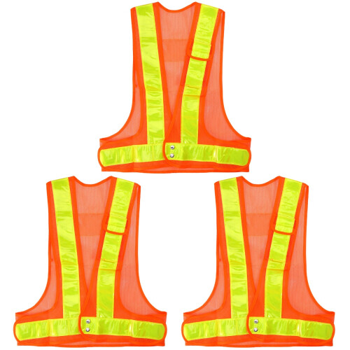 3Pièces Veste Sécurisée Orange Réglable Haute Visibilité Pour Cyclisme 1