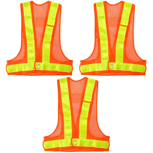 3Pièces Veste Sécurisée Orange Réglable Haute Visibilité Pour Cyclisme 2