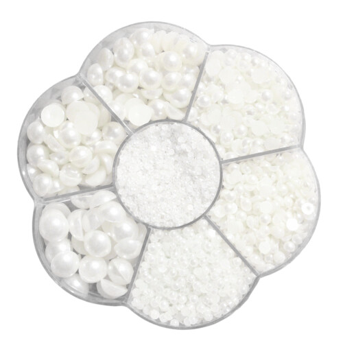 11200Pcs DIY Pearl Beads Kit White Half Round Plastic Scatter Beads