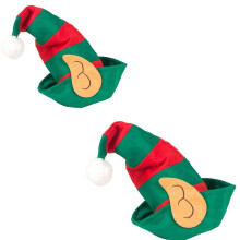 (As show, One size) 2 Pieces Of Christmas Spirit Hat Clown Hat Ears Red Green Striped Hat Christmas Party Decorations Pxcl