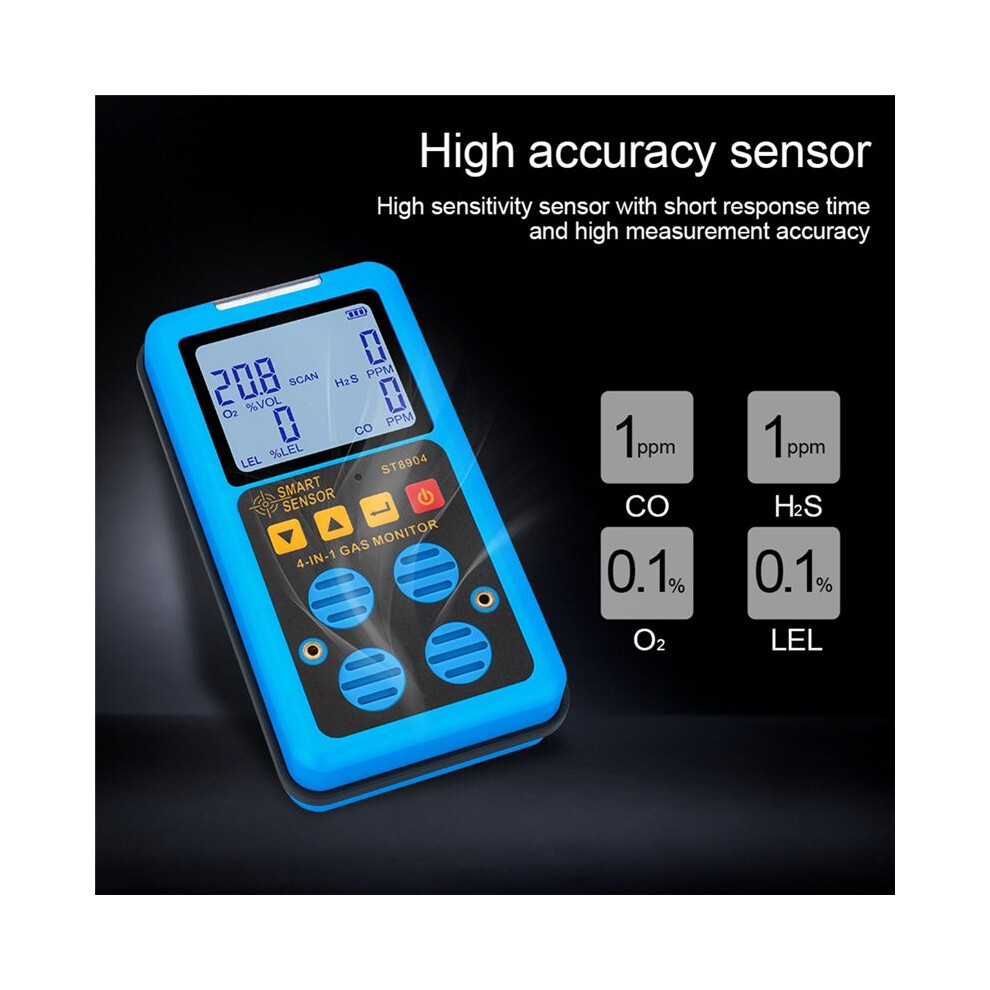 Smart Sensor Gas Detector Oxygen O2 Hydrogen Sulfide H2s Carbon Monoxide Co Combustible Gas Lel Gas Meter 4851514102836