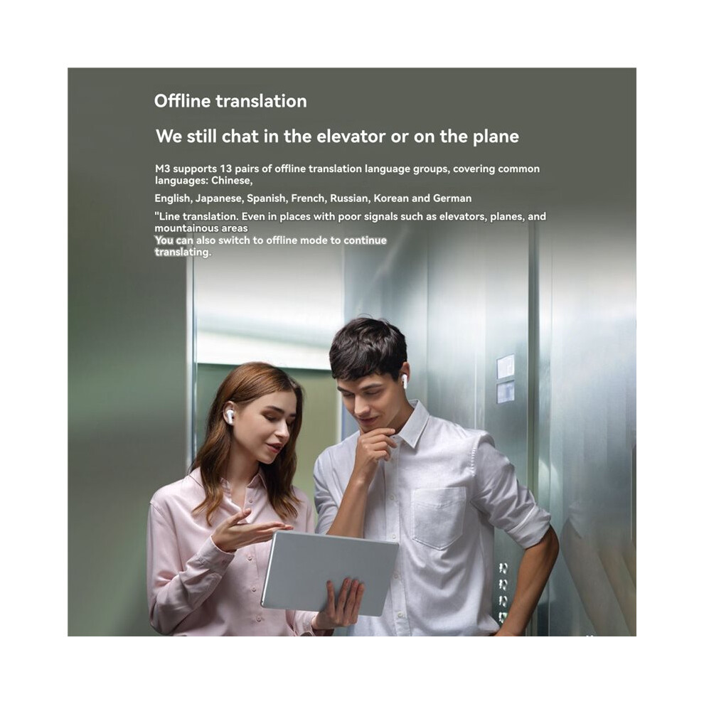 M3 Language Simultaneous Translator Headset Business Interpretation Earphone Travel Voice Translation Earbuds White 4852367054563