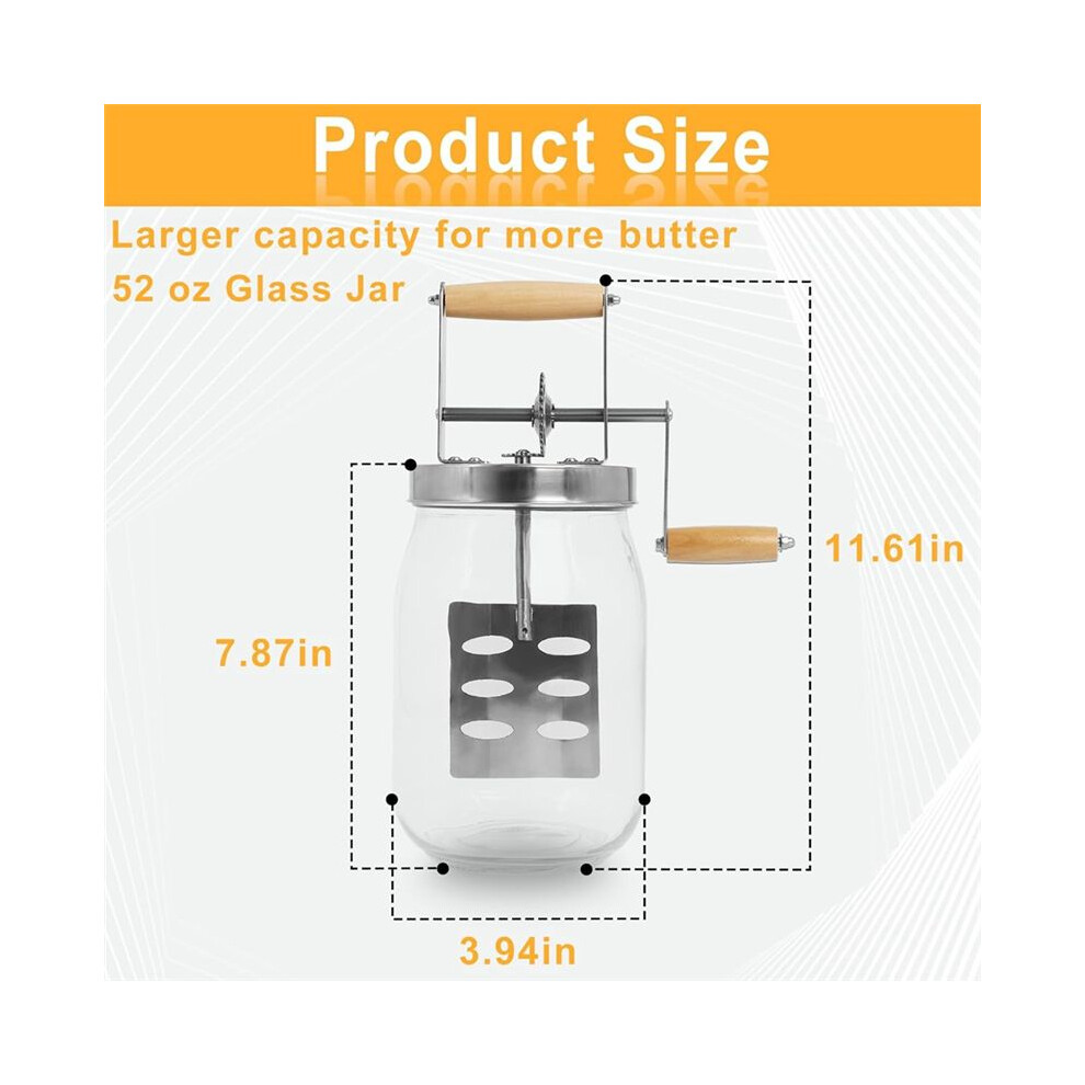 1.5L Glass Butter Churner, Large 52-Fluid Ounce Capacity Butter Churner Hand Crank Mason Jar, Butter Churns Makes Cream 4852693521142
