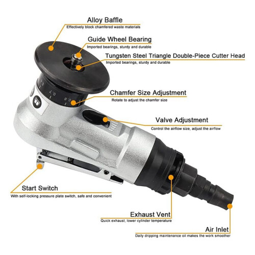 2X Mini Pneumatic Chamfering Tool with Replace Blades Inserts and Bearings, 45 Degree Air Chamfer Deburring Tool