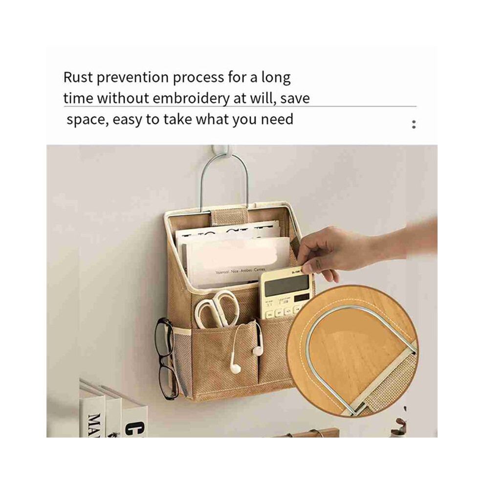 Hanging Storage Bag On Dormitory Wall Wall Door Wardrobe Desktop Fabric Bag Cd Magazine Organization Basket,Cotton Linen 4852367097348