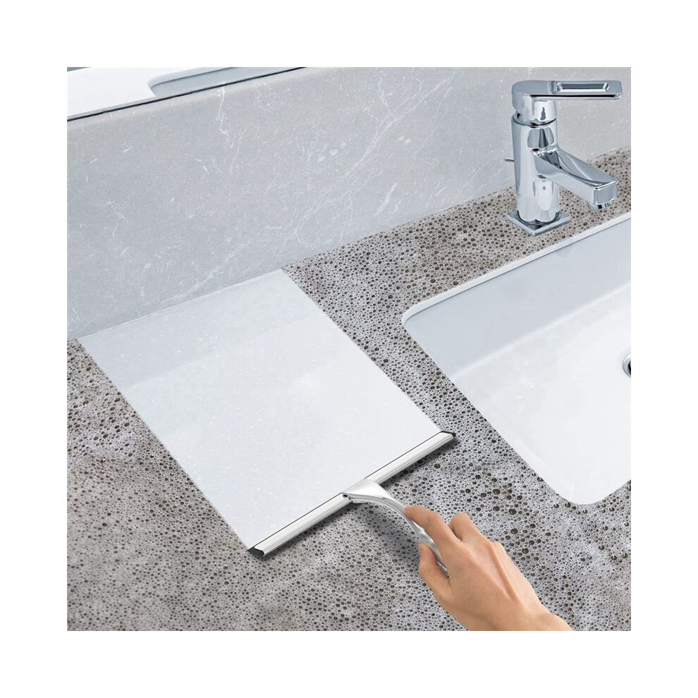 Stainless Steel Shower Squeegee With Adhesive Hook - Multipurpose Glass Cleaner For Windows, Bathrooms, Car Mirrors 4852693529216