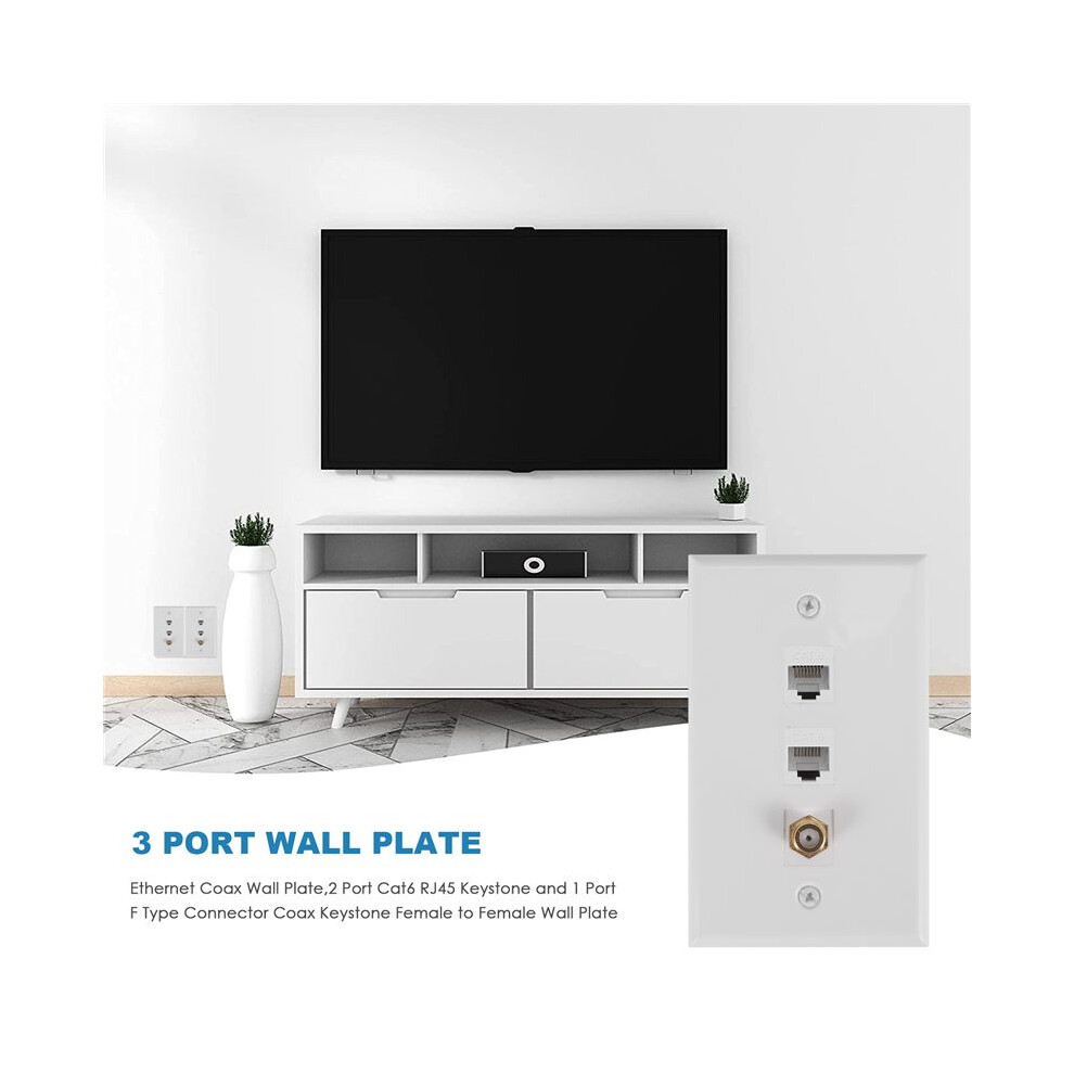 Ethernet Coax Wall Plate,2 Port Cat6 Rj45 Keystone And 1 Port F Type Connector Coax Keystone Female To Female Wall Plate 4852693504978