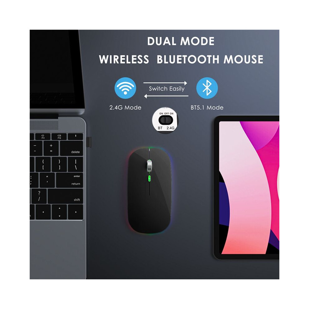 Bt5.1+2.4Ghz Wireless Mouse With Mouse Jiggler,Rechargeable 2.4G Mouse, Mouse Mover For Usb-Enabled Computer, Black 4852693596430