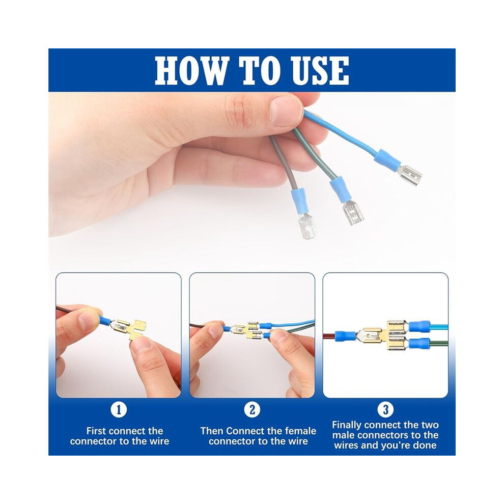 50Pcs Double Piggyback Spade Connector Quick Disconnect 2 Way Wire Terminals Adapter Automotive Double Spade Connector 4852537372954