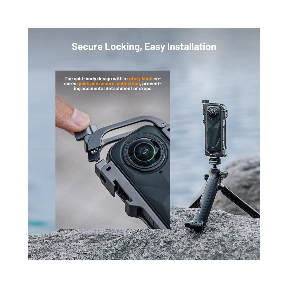 Pgytech Camera Cage For Insta360 X5 With Quick Release Knob Built-In Cold Shoe Mounts And 1/4Inch Threads Action Camera Frame 4852367059605