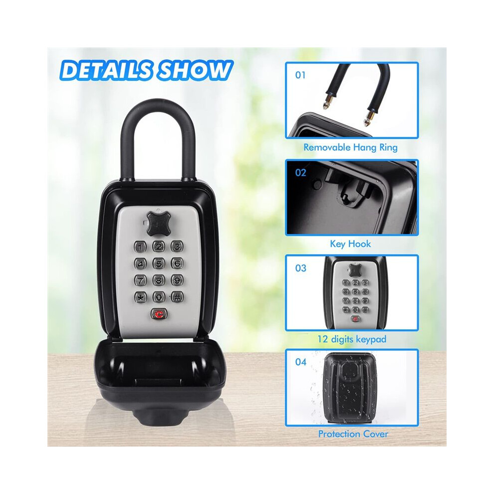 Key Safe -Spacious Resettable 12-Digit Combination Keypad Lock Box, Waterproof Key Safe Wall Mounted Lockbox For Home 4852537386982