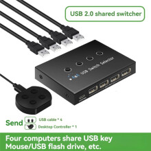 4-in-4-Out-KVM-USB-2.0-Switch-Hub-Adapter, USB-2.0-Drucker-Splitter-Switcher für PC, Laptop, Tastatur, Maus und Monitor