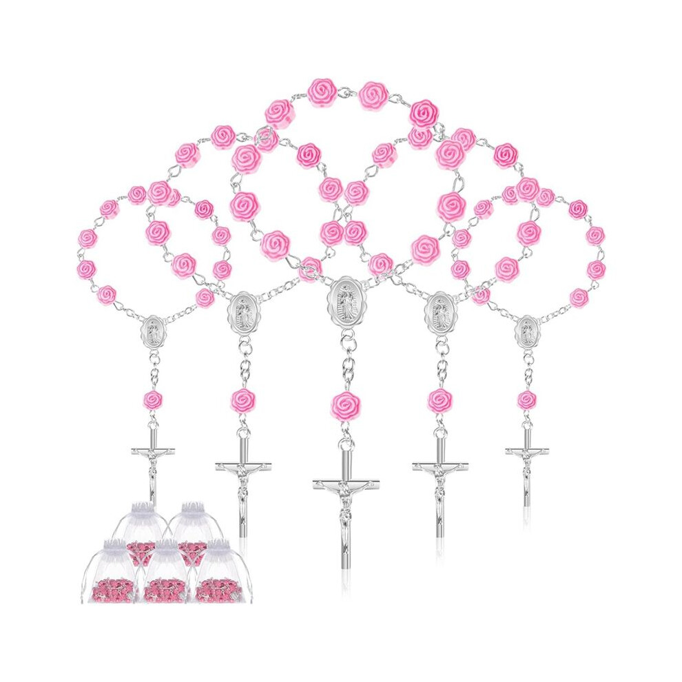 30 Pieces Baptism Rosary Mini Rosary Baptism Favors Finger Baptism Rosaries Rose Shaped Beads With 30 Organza Bags White Spactz