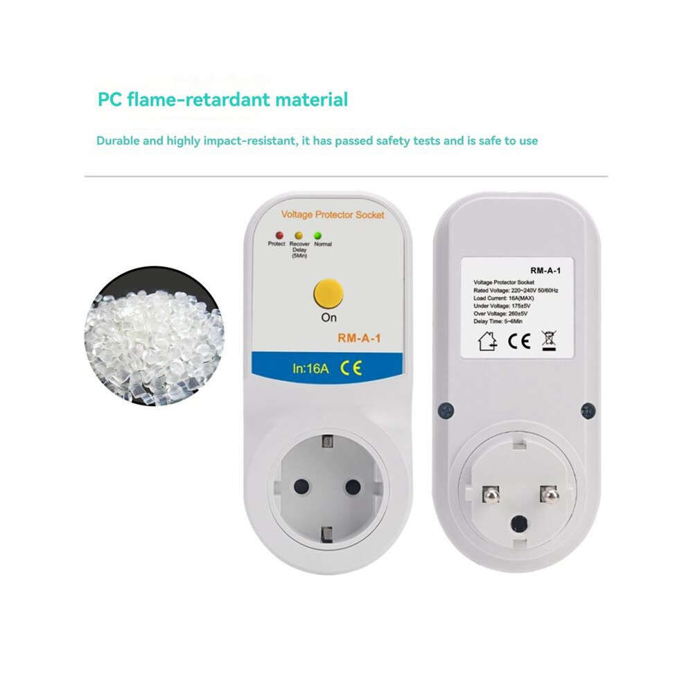 Automatic Voltage Protector Socket Switch 16A Power Surge Protection Eu Socket Type Volt Safe For Home Appliance 4852693535774