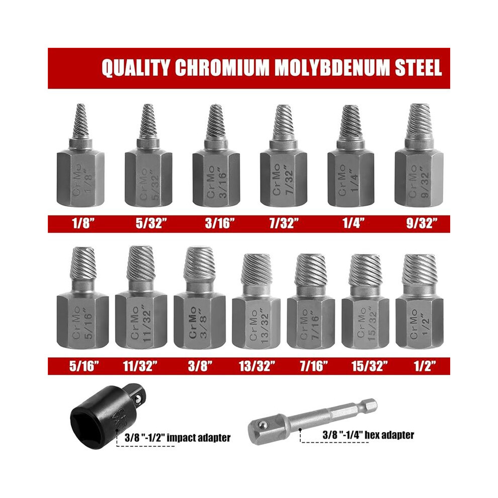 15Pcs Screw Extractor Set, Stripped Bolt Remover, Bolt Extractor Kit For Removing Broken Rusted Bolts Studs Nuts 4852693513901