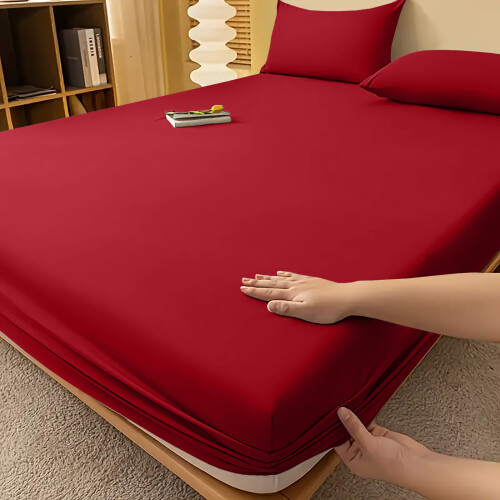 (Red, Super King 25CM) Extra Deep Bed Sheets Fitted Sheets OR Plain Pillowcases Pair 25CM/40 CM Plain Bed Fitted Sheets