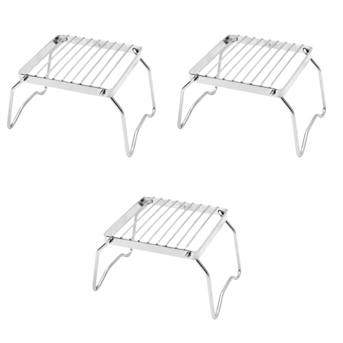 3Pièces Barbecue Pliable Acier Inoxydable Compact Portable Argenté 2