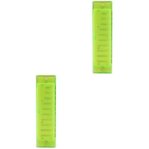 2Pièces Harmonica Vert Plastique 10 Trous Instrument Pour Jeu Musical 2