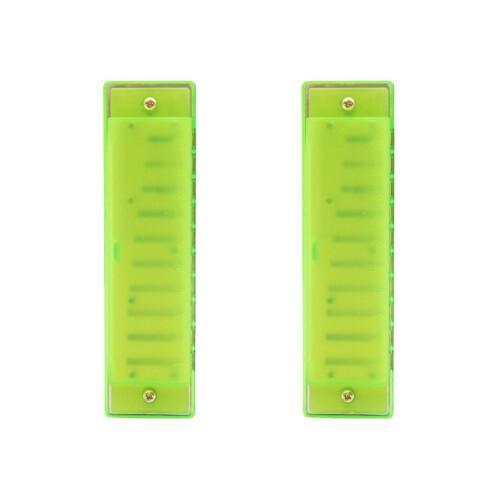 2Pièces Harmonica Vert Plastique 10 Trous Instrument Pour Jeu Musical 1