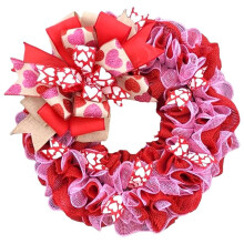 Valentine'S Day Fabric Wreath, Artificial Spring Wreaths with Bows Garland Decoration for Holiday Festival Party