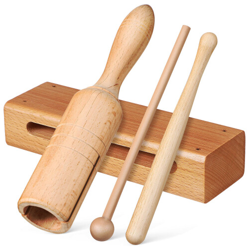 4Sets Khaki Percussieblok Met Mallets Voor Muziekspel En