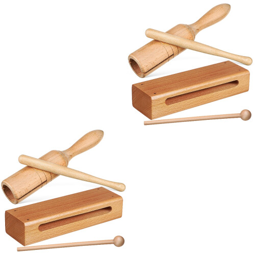 4Sets Khaki Percussieblok Met Mallets Voor Muziekspel En 2