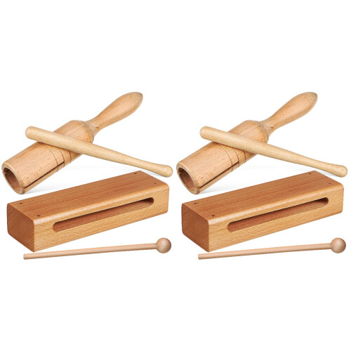 4Sets Khaki Percussieblok Met Mallets Voor Muziekspel En 1
