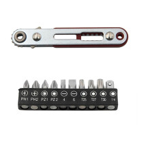 Flat Ratchet Wrench 90 Degree Offset Screwdriver Handle with Bit Set Dual Drive Ratchet Wrench Hand Tool