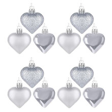 Valentines Day Heart Ornaments,Classic Silver Heart Shaped Hanging Baubles,Valentine's Day Heart Decoration