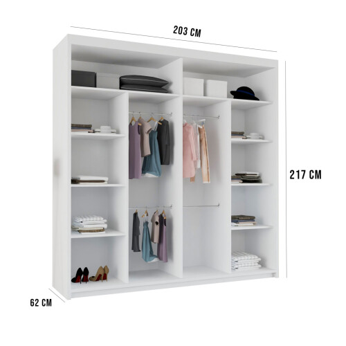 MN Furniture Sliding Mirror Wardrobe Shelves White/Votan 203cm 2