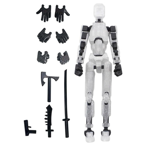 Robot Action Figure, 3D Printed with Full Articulation for Stop Motion Animation White 1