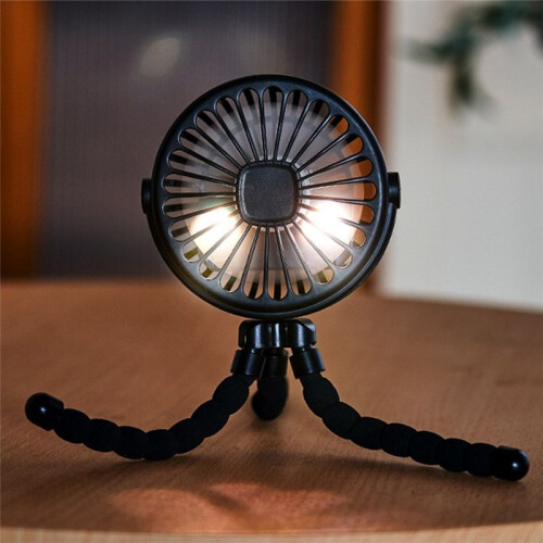 Portable USB Rechargeable Silent  Fan 3 Speed Adjustable with Lighting Function for Car  Stroller 1