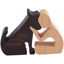 Wooden Dog Family Statue, Handmade Wood Decoration, Ornament Arts for Office, Living Room (+Puppy)