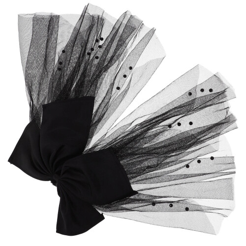 5Pièces Clips Voile Tulle Noir Nœud Multi-Couches Élégants 1