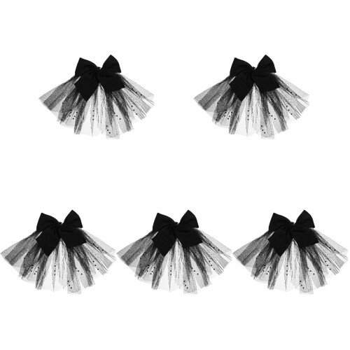5Pièces Clips Voile Tulle Noir Nœud Multi-Couches Élégants 2