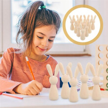 10 Stück Unvollendete Hasenpuppenfiguren Aus Holz, Unbemalte Steckpuppen, DIY Leere Holzhasenpuppen, Bastelkunst, Osterdekoration