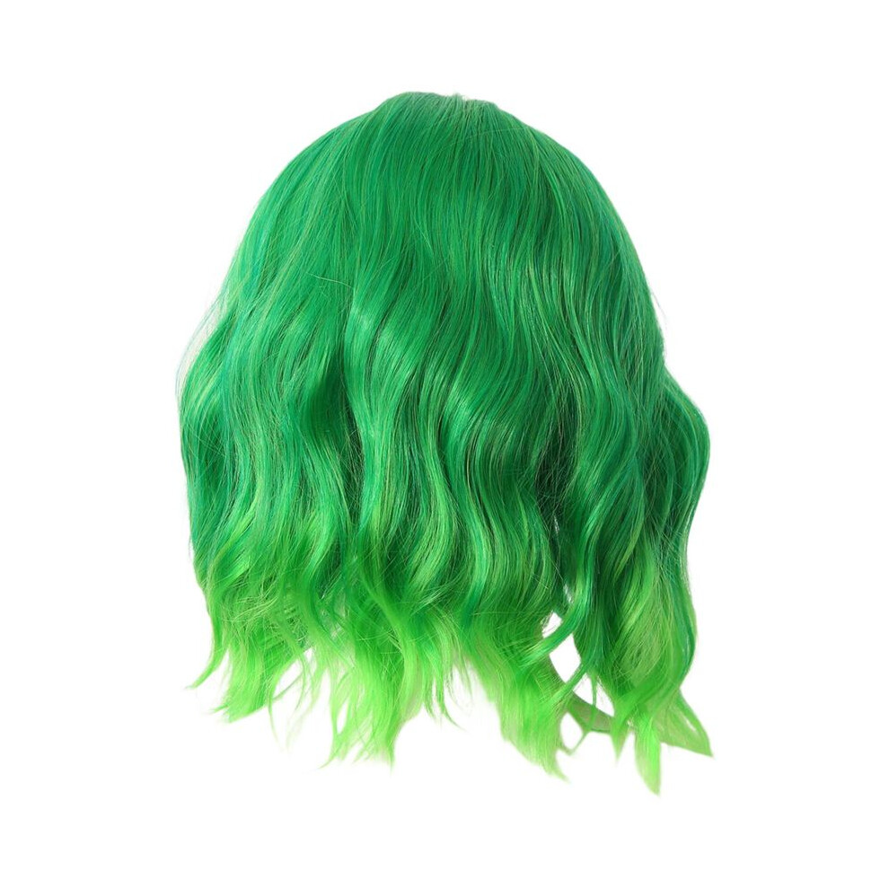 Tauoh Green Gradient Fluorescent Middle Parted Curly Wig Women's Wig Short Curly Hair Wig For Cosparty Performance Masquerade
